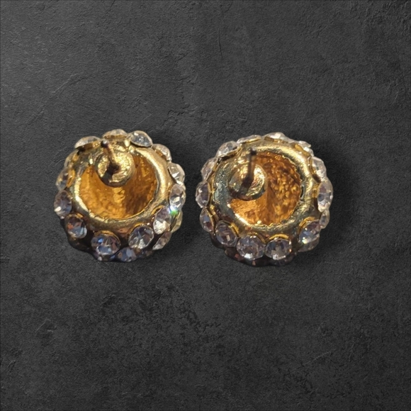 Elegant Gold and Silver Crystal Stud Earrings - Picture 2 of 2